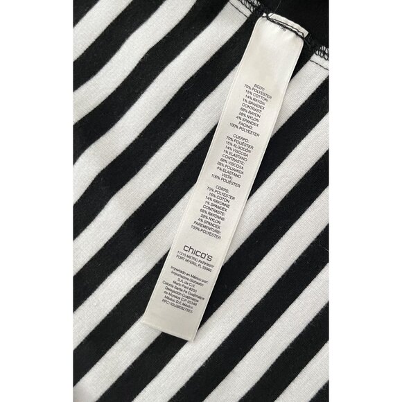 EUC Chicos Black & White Striped Open Front Blazer With Gold Zipper Accents - Picture 4 of 7